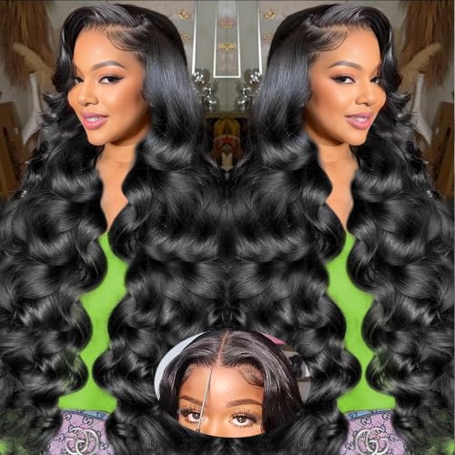 28 Inch Glueless Wigs Human Hair Pre Plucked Pre Cut 180% Density Wear and Go Glueless Wig 13x4 HD Body Wave Lace Front Wigs Human Hair for Women Frontal Wig with Baby Hair