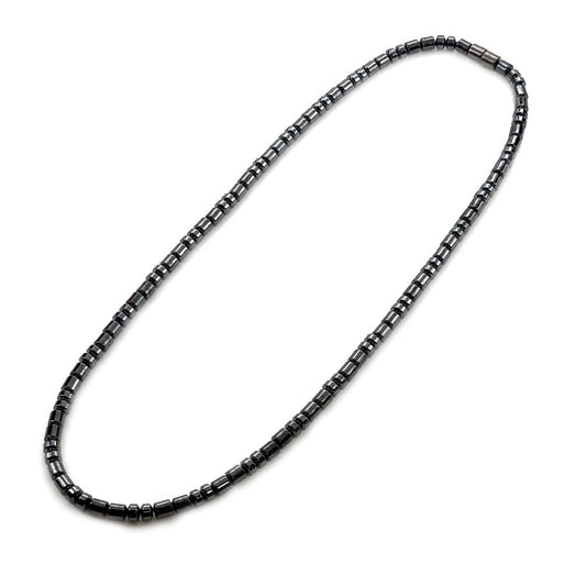 Accents Kingdom Men's Magnetic Hematite Therapy & Healing Stone with Small Drum Bead Necklace, 24"