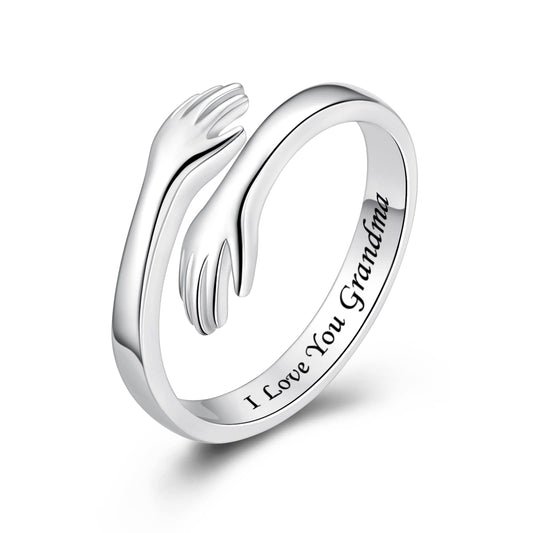 ACJFA Hug Rings for Women Sterling Silver Adjustable Ring for Women Daughter Hand Ring Jewelry for Birthday Gifts Holiday Gift for Teens(I Love You Grandma)