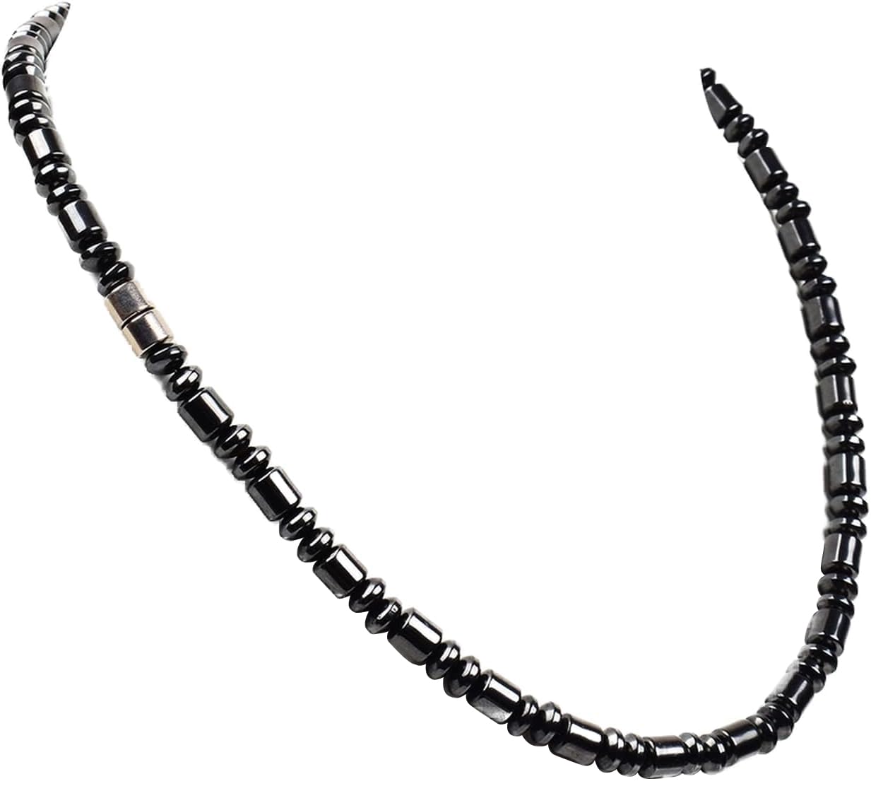 IRUMENG Natural Hematite Beaded Necklace Handcrafted Polished Gemstone Jewelry for Men Women Stylish Daily Wear (Magnetic Hematite, 20")