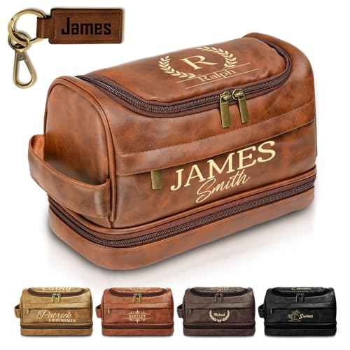 Personalized Toiletry Bag for Men, Gifts for Men, Christmas, Custom Leather Travel Bag Shave Kit, Engraved Pattern Text, Ideal Gift for Him, Dad, Groomsmen, Birthday, Anniversary, Father, Son, Husband