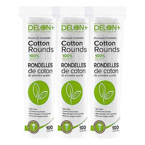 Delon Premium Dual-Sided Cotton Rounds, 100 Count (Pack of 1) ? Lint-Free, Hypoallergenic, 100% Cotton Pads for Makeup, Skincare & Nails ? Made in Canada