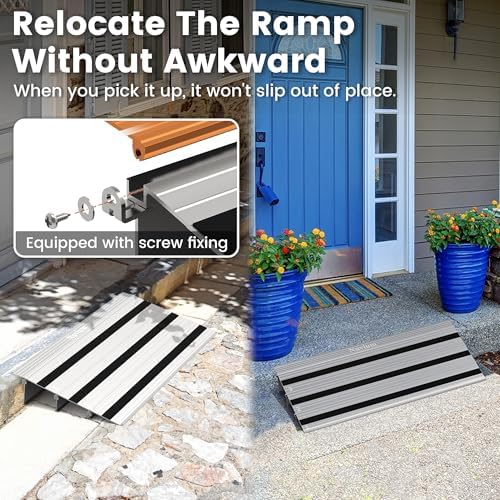 3" Rise Door Threshold Ramp with Updated Fixable Screws, Stable Portable Wheelchair Ramp for Home Steps, Aluminum Door Entry Ramps for Scooters, Power Chairs, Walkers, 800LBS Load Capacity