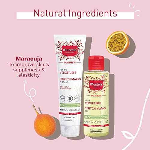 Mustela Maternity Stretch Marks Set - Natural Pregnancy Skincare - Contains Stretch Marks Cream & Belly Oil - EWG Verified & Fragrance-Free - 2 Items Set