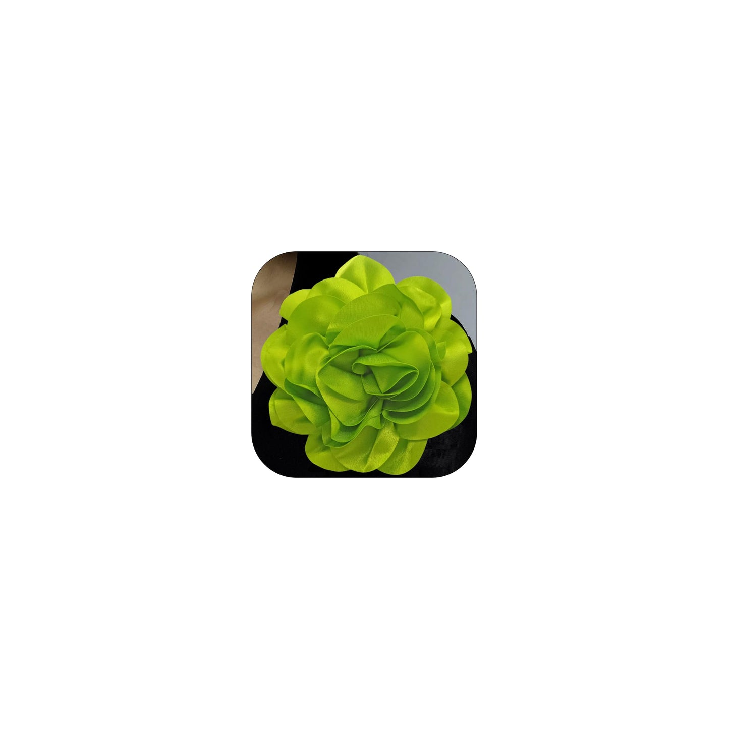 19mm Extra Large Rose Flower Brooches Lapel Pins Dainty Satin Fabric Brooches Big Camellia Flower Brooch Pin for Women Wedding Part Dance Clothes Accessories Jewelry (Fluorescent green)