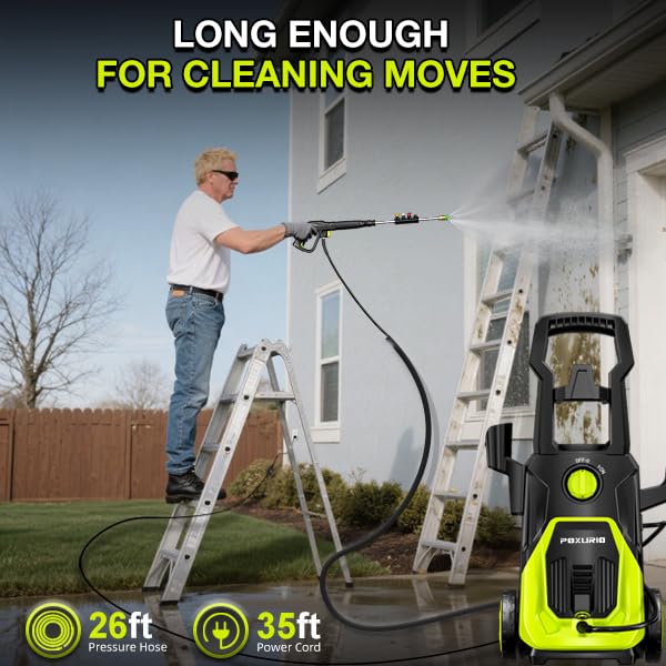 POXURIO Electric Pressure Washer, 4000PSI 2.8GPM Power Washer, 3-in-1 Self-Priming High Pressure Washer, for Cars, Patio, Deck