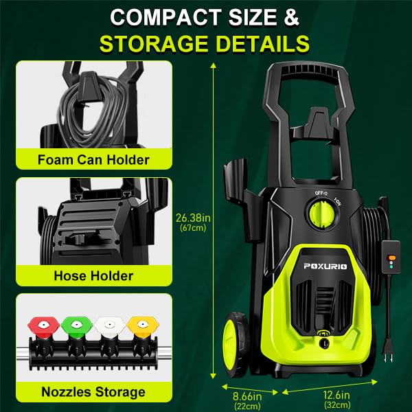 POXURIO Electric Pressure Washer, 4000PSI 2.8GPM Power Washer, 3-in-1 Self-Priming High Pressure Washer, for Cars, Patio, Deck