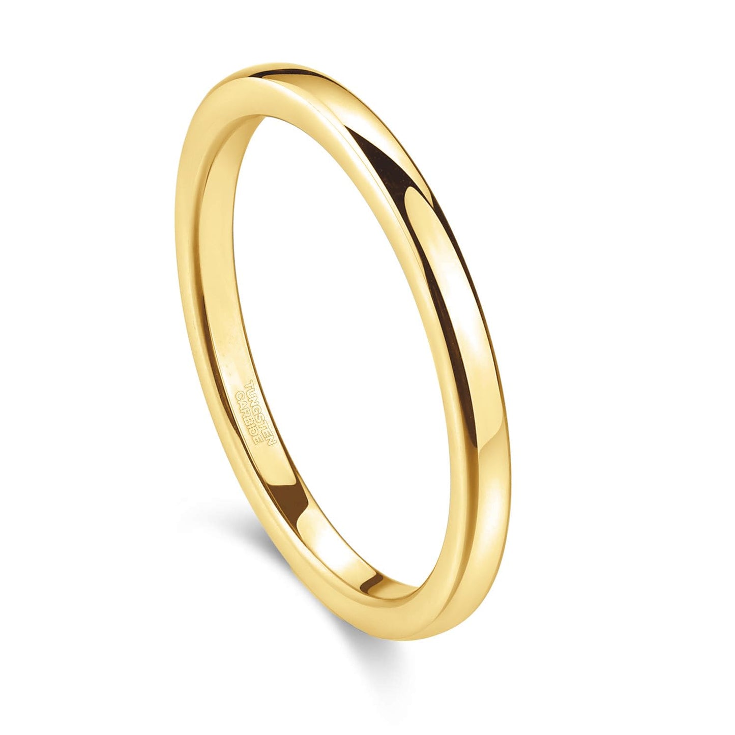 Greenpod 2mm Tungsten Wedding Band Ring for Women Men 24K Gold Plated Domed High Polish Engagement Ring Size 6