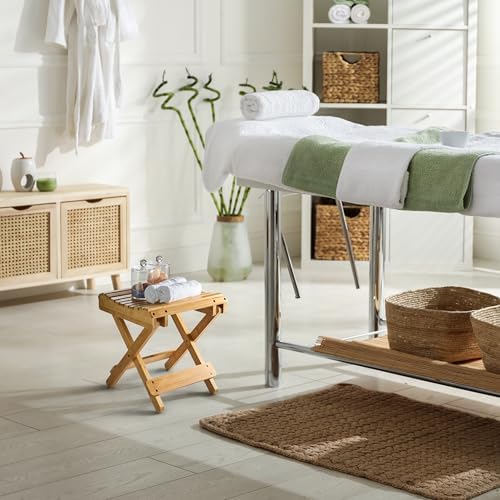 Sorbus Foldable Shower Stool – Bamboo Foot Rest & Shaving Stool for Inside Shower – Portable Step Stool, Folding Shower Bench, Wooden Sauna Chair, Bathtub Foot Rest – 11" x 10.75" x 12" (Bamboo)