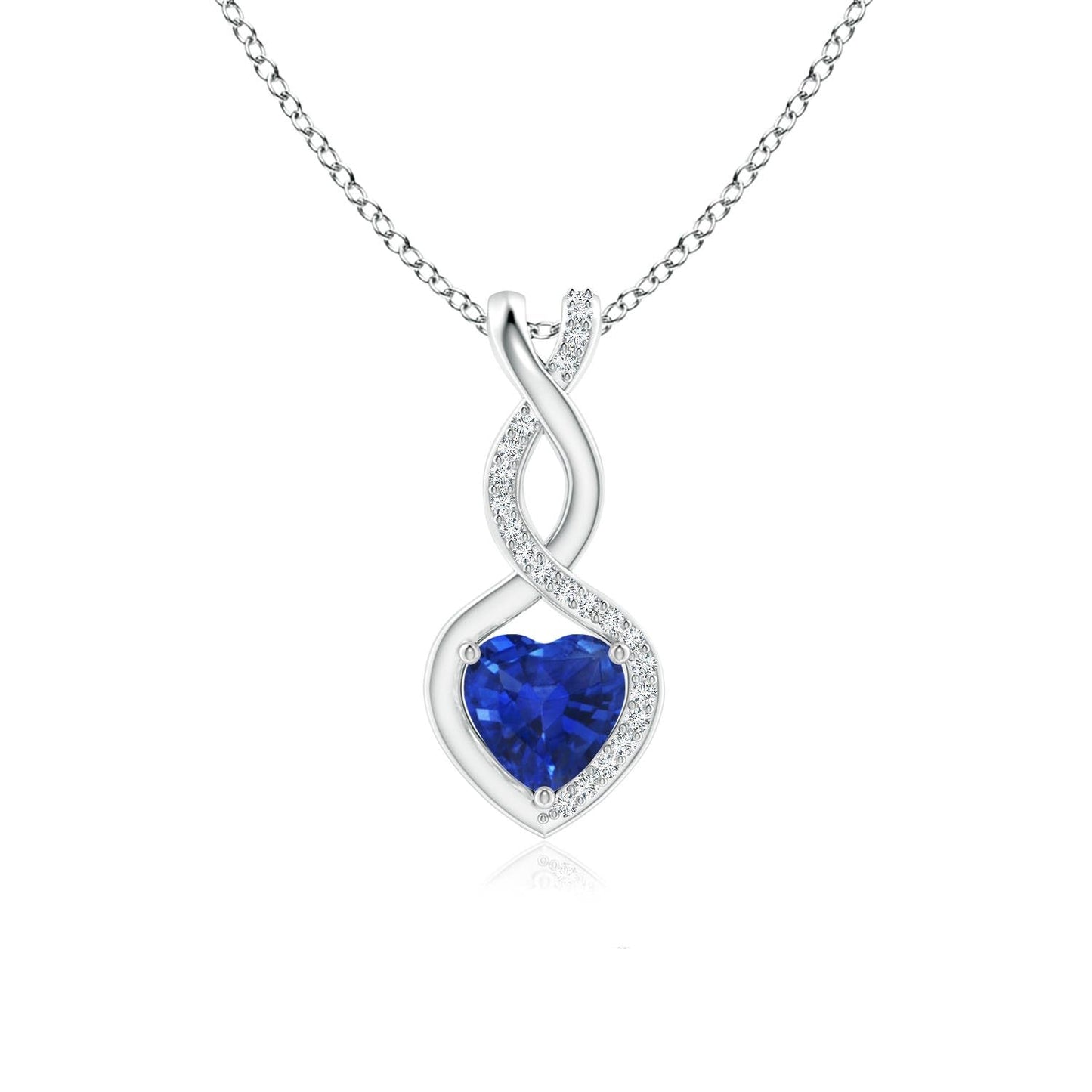 Angara Natural Blue Sapphire Pendant for Women | Heart-Shaped Blue Sapphire Infinity Pendant with Diamond Accents in Platinum | September Birthday, Anniversary, Gemstone Jewelry Gift | AAA | 4mm