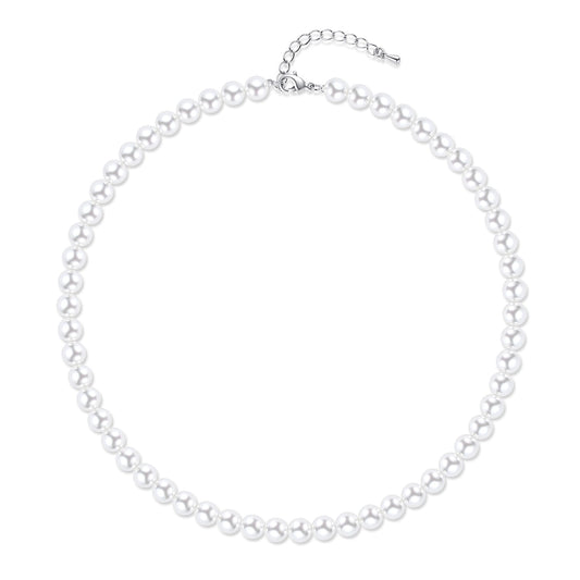 Aleasha 16" 8mm Pearl Necklace for Women Round White Faux Pearl Strand Wedding Jewelry Gift (8mm,16", White)