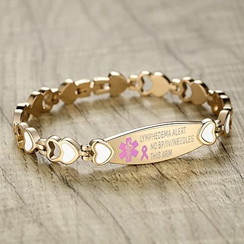 LinnaLove Lymphedema Alert Bracelets no bp/iv/needles this arm Stainless Steel Medical id Bracelets for Women