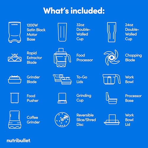 nutribullet Ultra Plus+ 3-1 Compact Kitchen System, 1200W Kitchen System with Blender, Food Processor, and Coffee and Spice Grinder, 32oz and 24oz Blending Cups, 2-Cup Food Processor, Satin Black