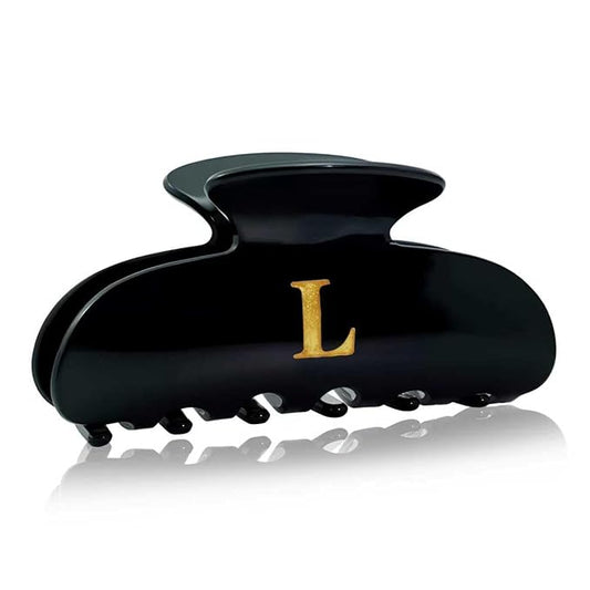Acrylic Letter Hair Clips for Women - Black Monogram Hair Claw Alphabet Large Hair Clip, Fashion Glitter Claw Clips Elegant And Durable Hair Accessory, Letter L