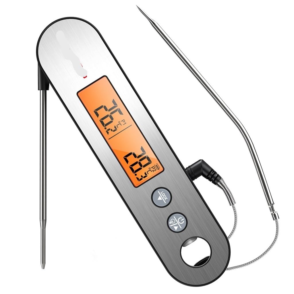 Rechargable Waterproof Backlight 2 in 1 Folding Wired Probe Digital Kitchen Cooking Oven BBQ Meat Thermometer