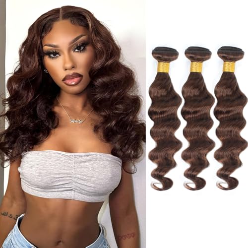 Bundles Human Hair Chocolate Brown Loose Wave Human Hair Bundles 14 16 18 Inch 12A 100% Unprocessed Brazilian Virgin Hair Loose Deep Wave 3 Bundles Remy Human Hair Extension 4# Color