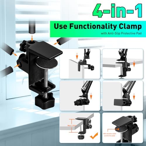 Ultra Long 3-Section Swing Arm 12X Magnifying Glass with Light and Stand, 5 Colors Helping Hands Magnifying Lamp, 4-Way Large Metal Clamp LED Lighted Magnifier Lamp for Craft Workbench Repair