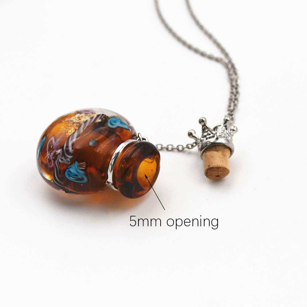 Stainless Steel Colored Glass Pendant Necklace Diffuser Perfume Pendant Aromatherapy Charms (Yellow)
