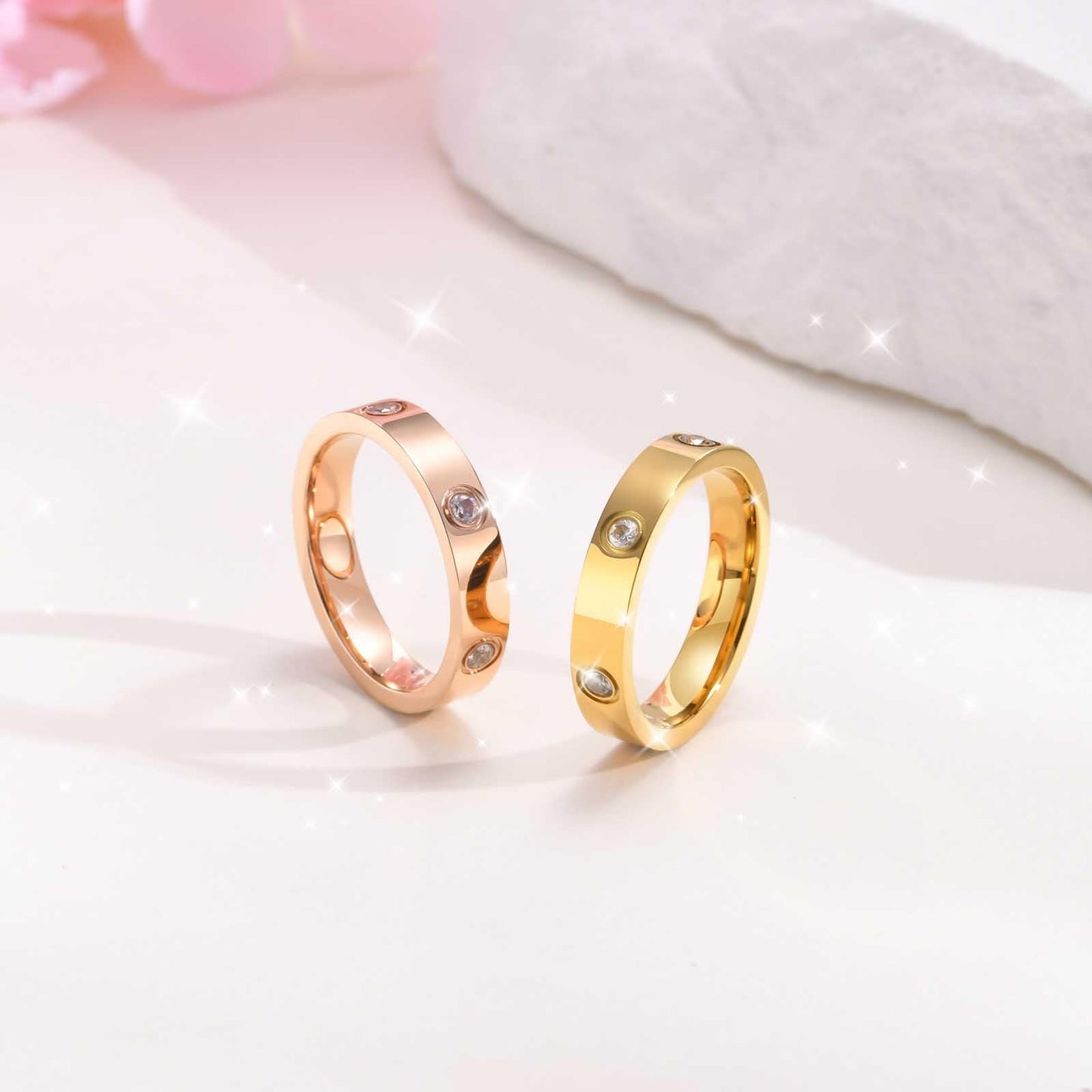 MPRAINBOW Gold Rings for Women - 18K Gold Plated Stainless Steel Cubic Zirconia Friendship Band Wedding Party Trendy Jewelry,Christmas Birthday Gift for Girlfriend #6