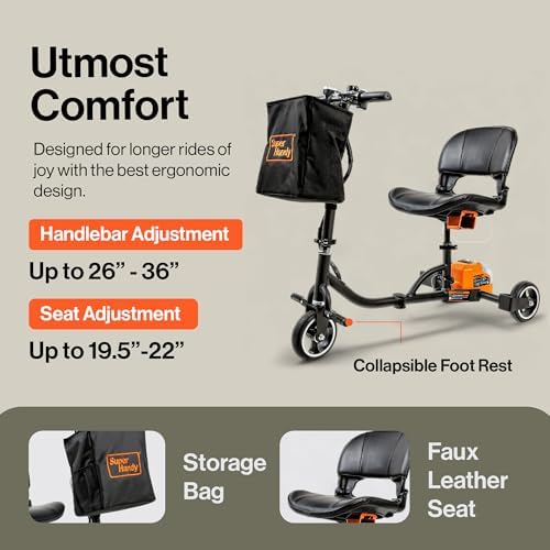 SuperHandy Passport Mobility Scooter for Adults - Foldable, 3 Wheel, Airline Travel Friendly - 13 Mile Range, 48V 2Ah Li-Ion Swappable Battery System (1 Li-Ion Battery)
