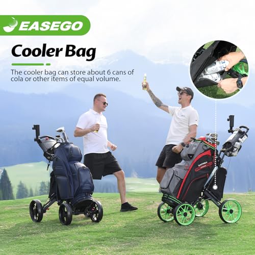 EASEGO Golf Push Cart 4 Wheel : Golf Walking Carts with Phone Holder/Cup Holder/Umbrella Holder/Foot Brake/Cooler Basket 4 Wheel Superlite Golf Pull Cart All-Terrain Golf Caddy Carts(Black)