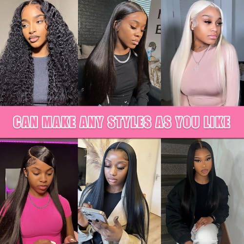 Straight Lace Front Human Hair Wig Pre Plucked 200 Density Glueless Natural Black Straight Wig Human Hair 13x4 HD Lace Frontal Wigs for Women (24 Inch)