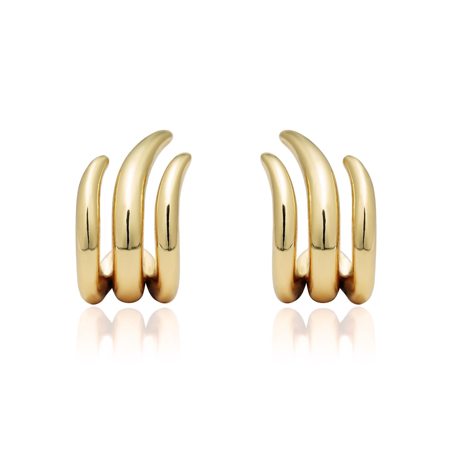 Obidos 14K Gold Plated Illusion Stud Earrings for Women | Triple Huggie Hoop Earrings for One Hole| Trendy Simple Hypoallergenic Fashion Accessories Gold Jewelry Gifts for Womens (Illusion Earrings-Yellow Gold)