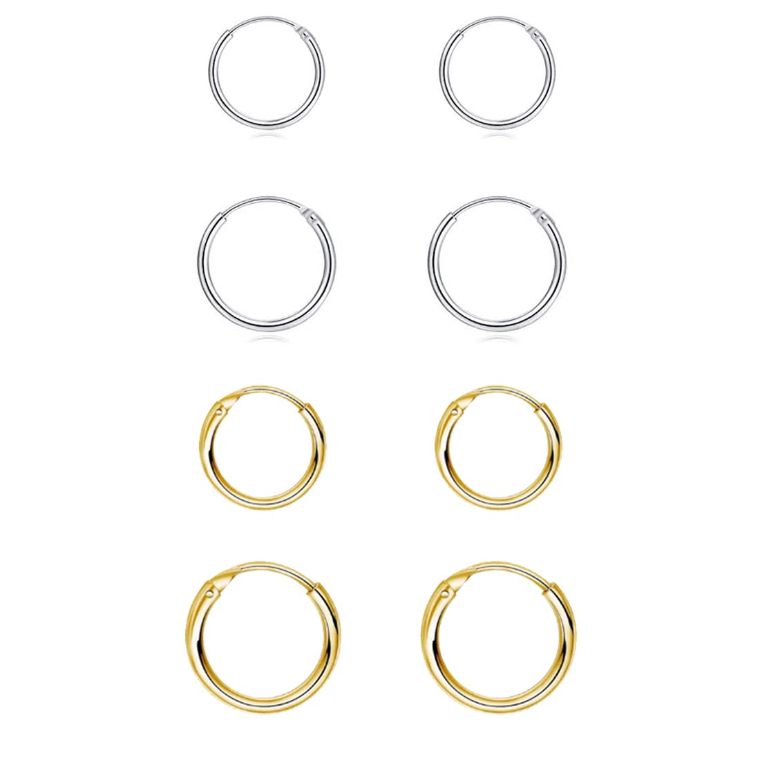 EPIRPRA Silver Hoop Earrings- Cartilage Earring Small Hoop Earrings for Women Men,4 Pairs of Hypoallergenic 925 Sterling Silver Tragus Earrings (Silver&Gold, 8mm/10mm)