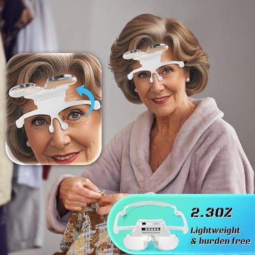 Magnifying Glasses with Lights Rechargeable Headband Magnifying Glasses for Close Work with 5 LEDs, 5X 3.5X 2.5X 1.5X Hands Free Lighted Magnifier for Reading Jewelry Sewing