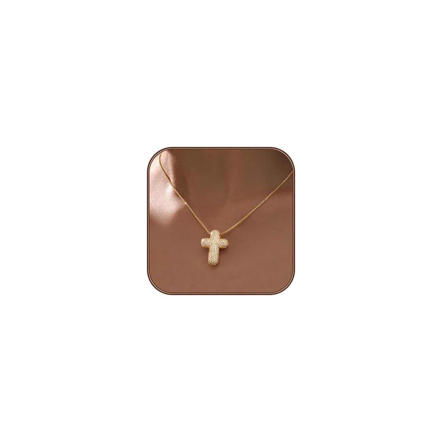 OGD Cross Necklace for Women Gold Plated 14K Dainty Cross Chain Pendant Trendy CZ Diamond Crucifix Charm Bubble Necklace Non Tarnish Hypoallergenic Faith Choker Religious Gifts for Women