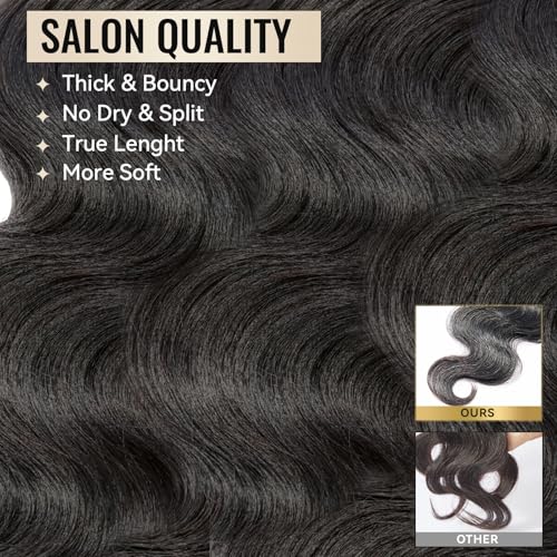WEQUEEN Body Wave Bundles Human Hair 16A Brazilian Virgin Hair Bundles 14 16 18 Inch Thick Weave Natural Black