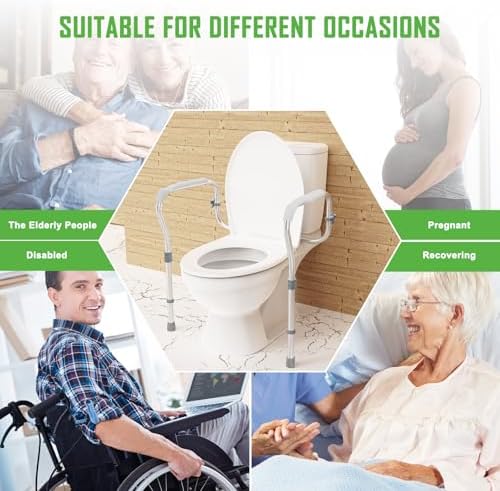 Toilet Safety Rail for Seniors with 2 Reinforced Nuts, Height & Width Adjustable Toilet Safety Frame, Bathroom Assist Rail with Armrests, Bathroom Safety, 250 lb. Weight Capacity(Grey)