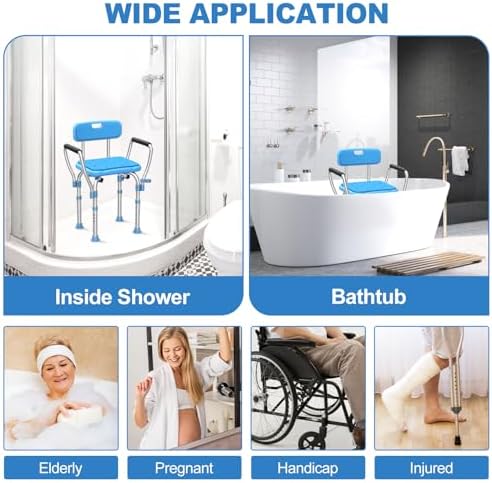 Heavy Duty Shower Chair with Armrests & Back, FSA/HSA Eligible Upgraded 450lbs Stainless Steel Padded Shower Seat for Inside Shower, Anti Slip Adjustable Bathroom Chair for Elderly Disabled