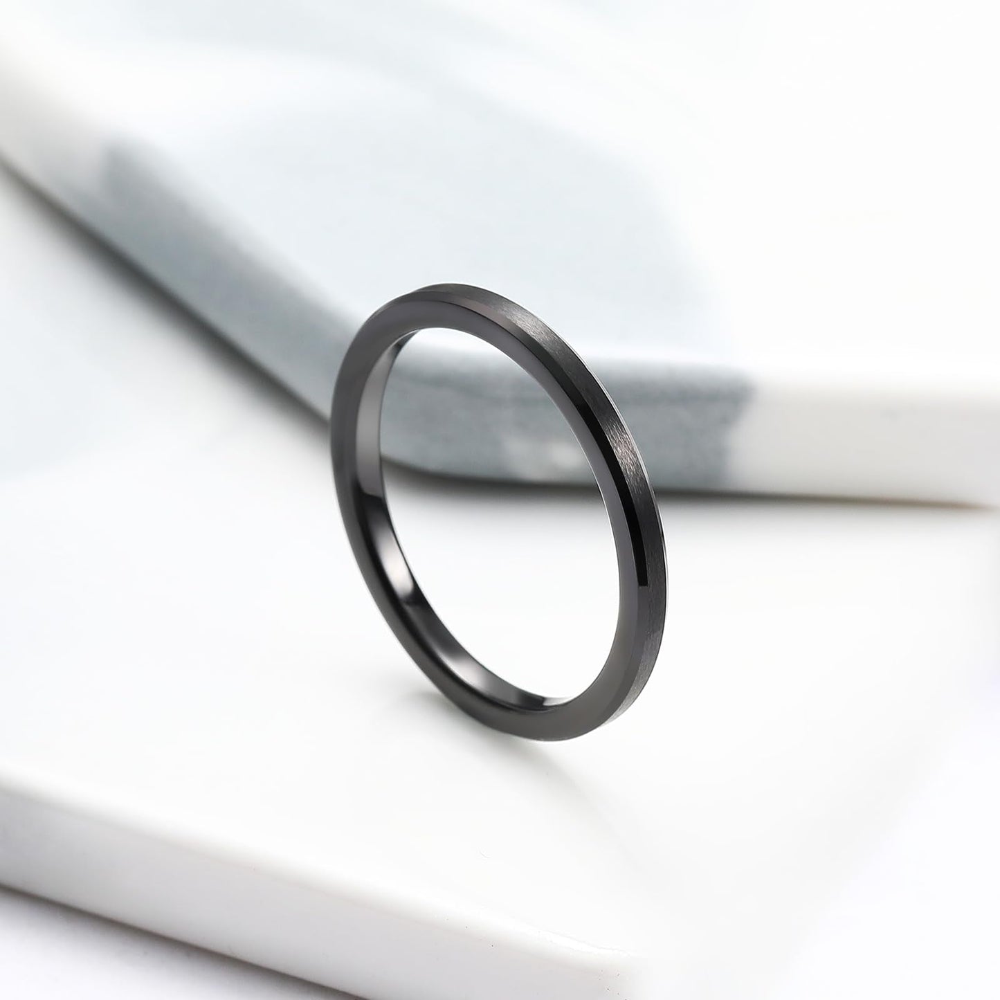 King Will 2mm Black Tungsten Men's Wedding Band - Brushed Matte Finish, Beveled Polished Edge, Comfort Fit Size 13