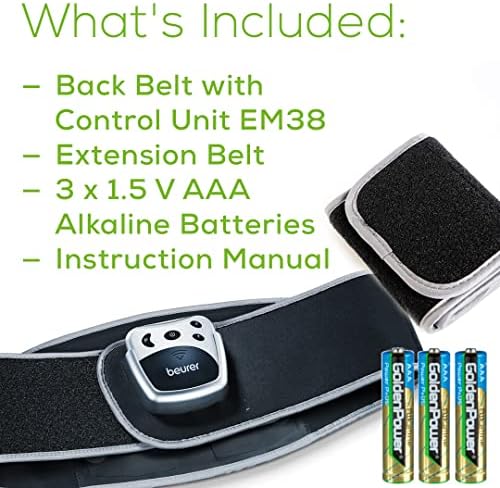 Beurer EM38 Lower Back Pain Relief Belt, TENS Unit Muscle Stimulator | 4 Electrodes | Adjustable & Breathable | Women & Men | Fits 30”-55” Waist | Lower Back Support, Lumbar Support, Back Brace Belt