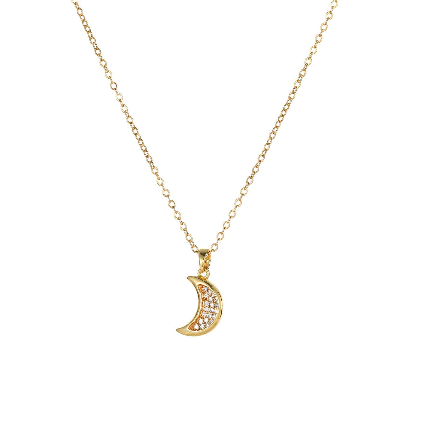 NONAMOIS 18K Gold Plated CZ Diamond Moon Pendant Necklace for Women Stainless Steel Dainty Gold Crescent Moon Choker Necklace Trendy Non Tarnish Jewelry