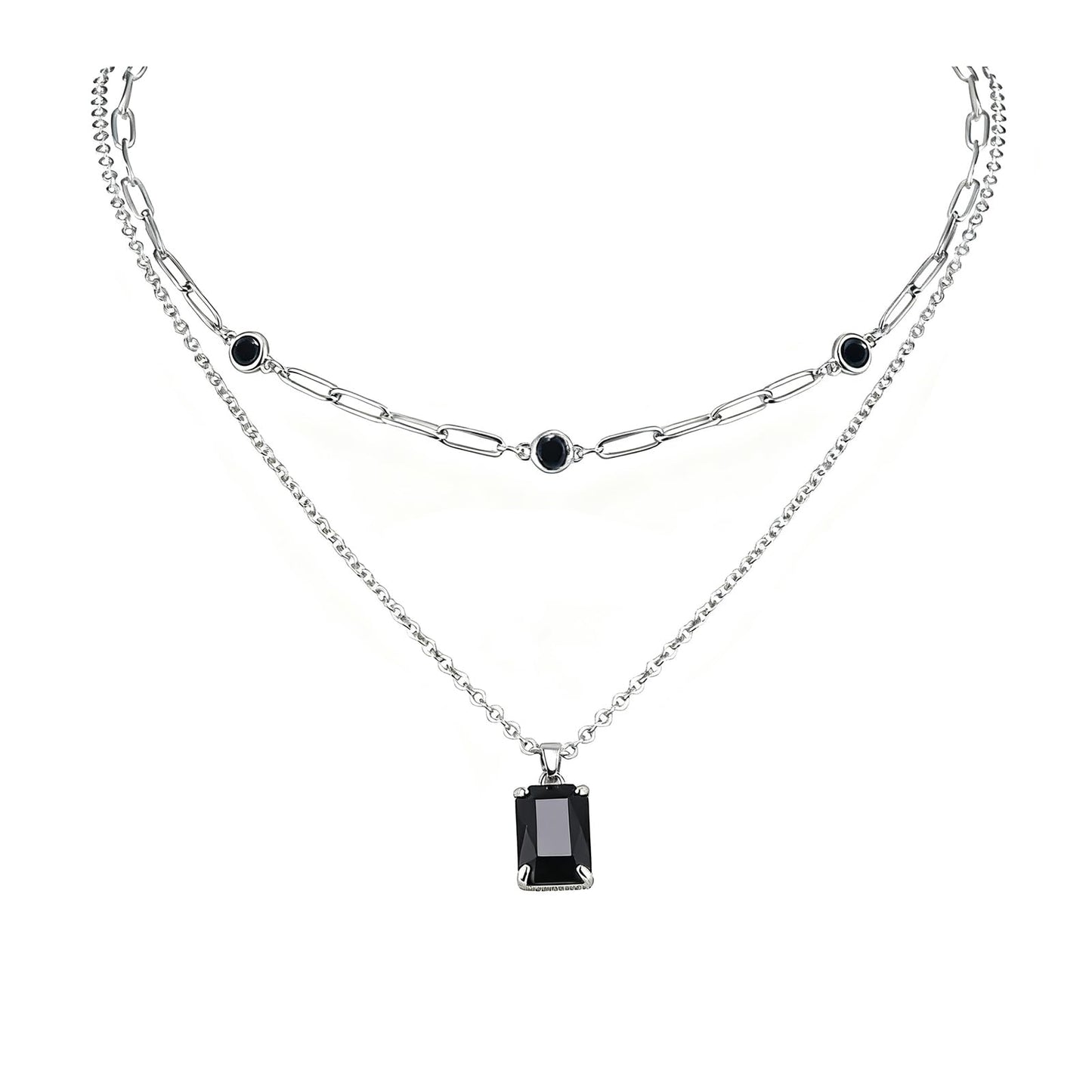 VANGETIMI Black and Silver Layered Pendant Necklaces for Women Silver Plated Crystal Choker Necklace Paperclip Rhinestone Necklace Party Prom Jewelry