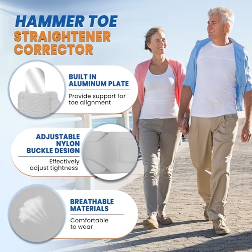 Hammer Toe Straightener for Women and Men - 1 Pcs Adjustable Toe Corrector for Curled Toes, Broken Support, Bunion Pain Relief - Includes 1 Compression Wrap, 1 Toe Splint & 1 Heel Strap