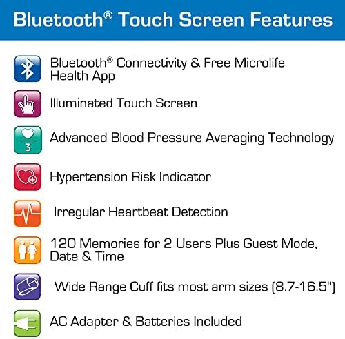 Microlife Series 800 Smart Upper Arm Blood Pressure Monitor for 2 Users, Wide Range Cuff Fits Standard to Large Adult Arms, Bluetooth Connect to Health App (iOS and Android Compatible)