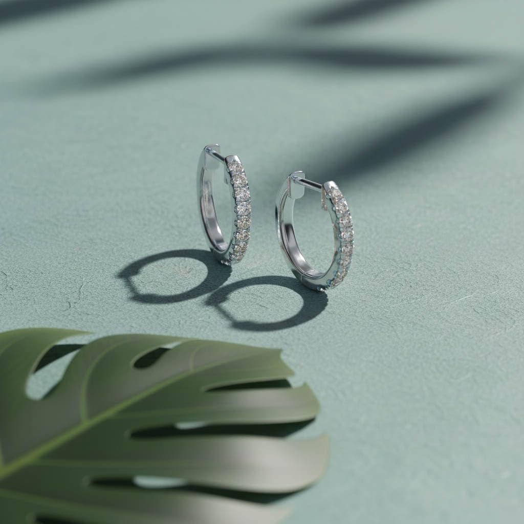 Huggie Hoop Earrings For Women, 1/4 Carat Round Shape Lab Grown Diamond Wedding Bridal Hoop Earrings In 10K Solid White Gold Jewelry for Her (0.25 Cttw)