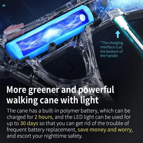 Smart Alarm Walking Cane for Men & Women, Telescopic and Adjustable Walking Sticks for Seniors, USB Direct Charge, with LED Light, One Cane for Three Purposes, Light and Stable