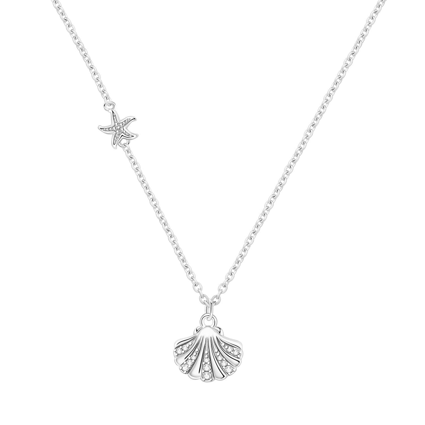 MISEFF 925 Sterling Silver Fashion Pendant Necklace for Women，Fashion Jewelry, 18K Gold Plated， Advanced Retro Series Link Chains ，Basic Multifunctional Accessories Suitable for Multiple Occasions and Daily Wear (shell starfish)