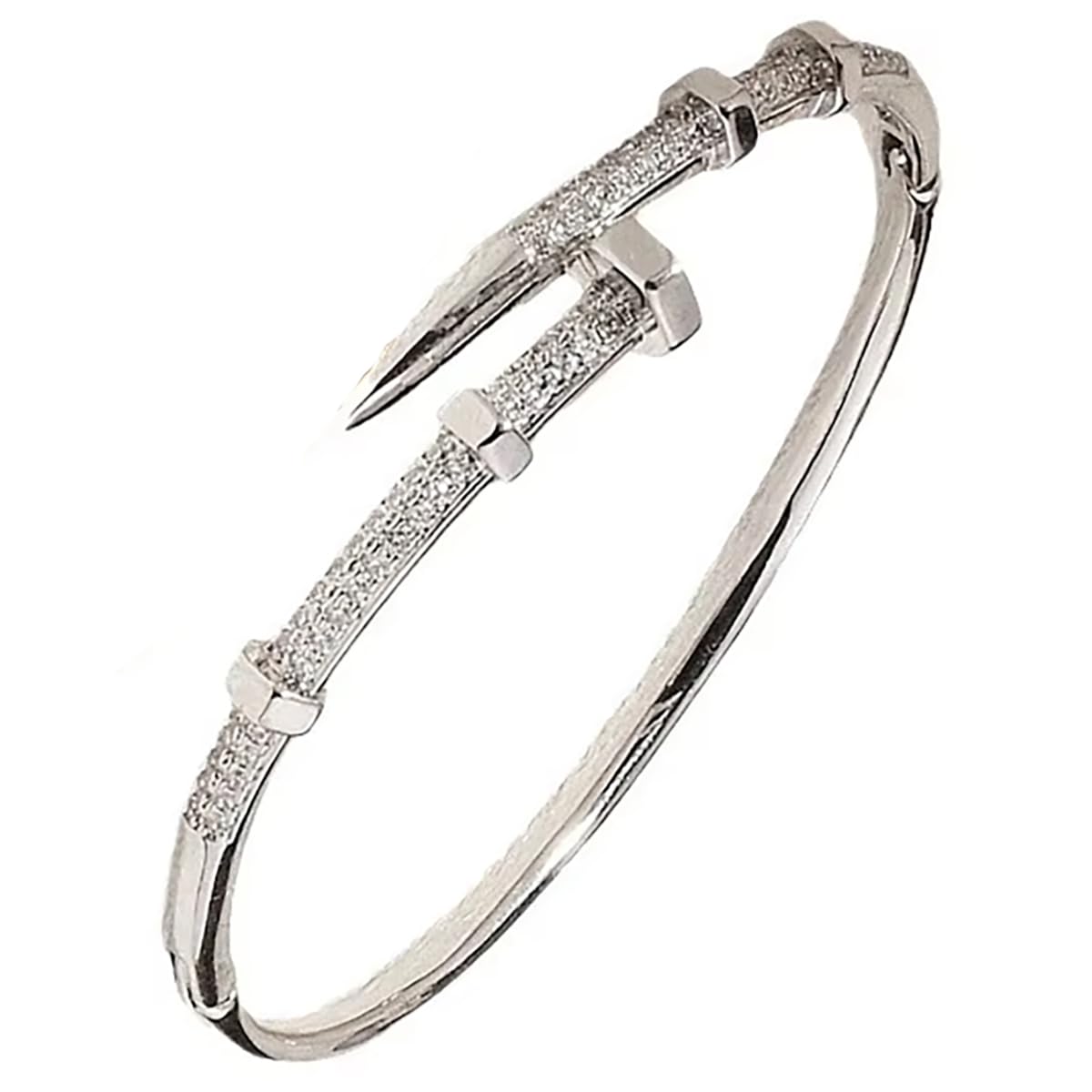NMAVXKLI Nail Bangle Bracelet for Women 18K Gold Plated Cubic Zirconia Stones Titanium Steel Bracelet Jewelry Valentines Christmas Gifts (Silver)