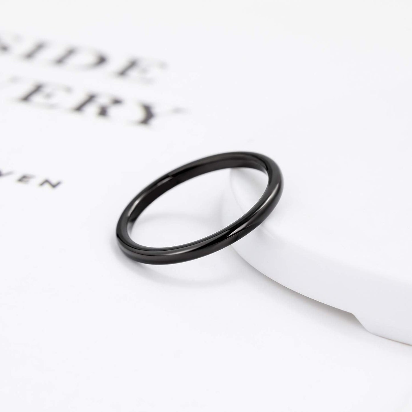 Greenpod 2mm Thin Tungsten Rings for Women Men Black Dome Polished Wedding Band Comfort Fit Size 4.5