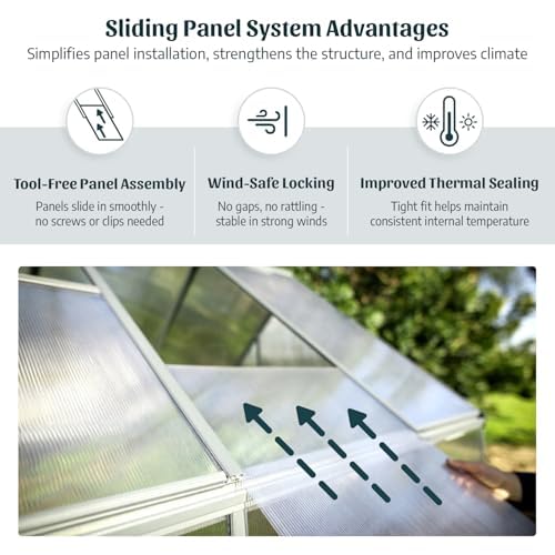 Palram - Canopia 6x10 Greenhouse Kit, Hobby Walk-In Twin-Wall UV Polycarbonate Heavy Duty Aluminum Frame, Lockable Door, Adjustable Roof Vent, Rain Gutters, Galvanized Steel Base, Mythos (Silver)
