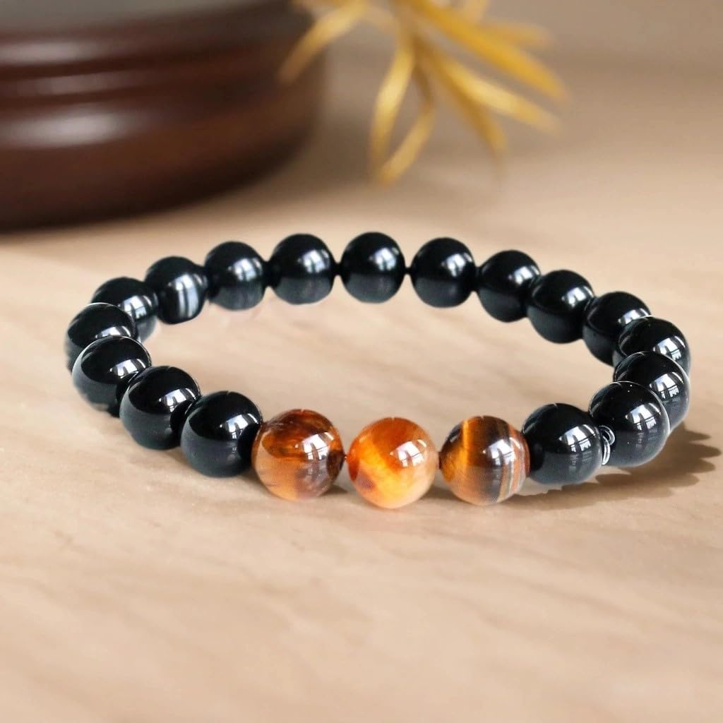 merihong Handmade Yoga Stretch Elastic Bracelet Natural Stone Crystal Healing Power Energy Gifts for Unisex Adult 6mm （Rose Quartz） (Obsidian)