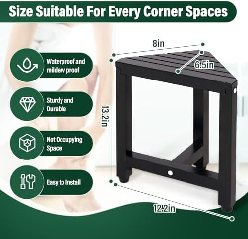 TYYIHUA 13.2" Shower Stool for Shaving Legs, Shower Foot Rest, Shower Stool for Inside Shower Waterproof, Small Corner Stool for Small Space, Small Shower Bench for Bathroom, Black