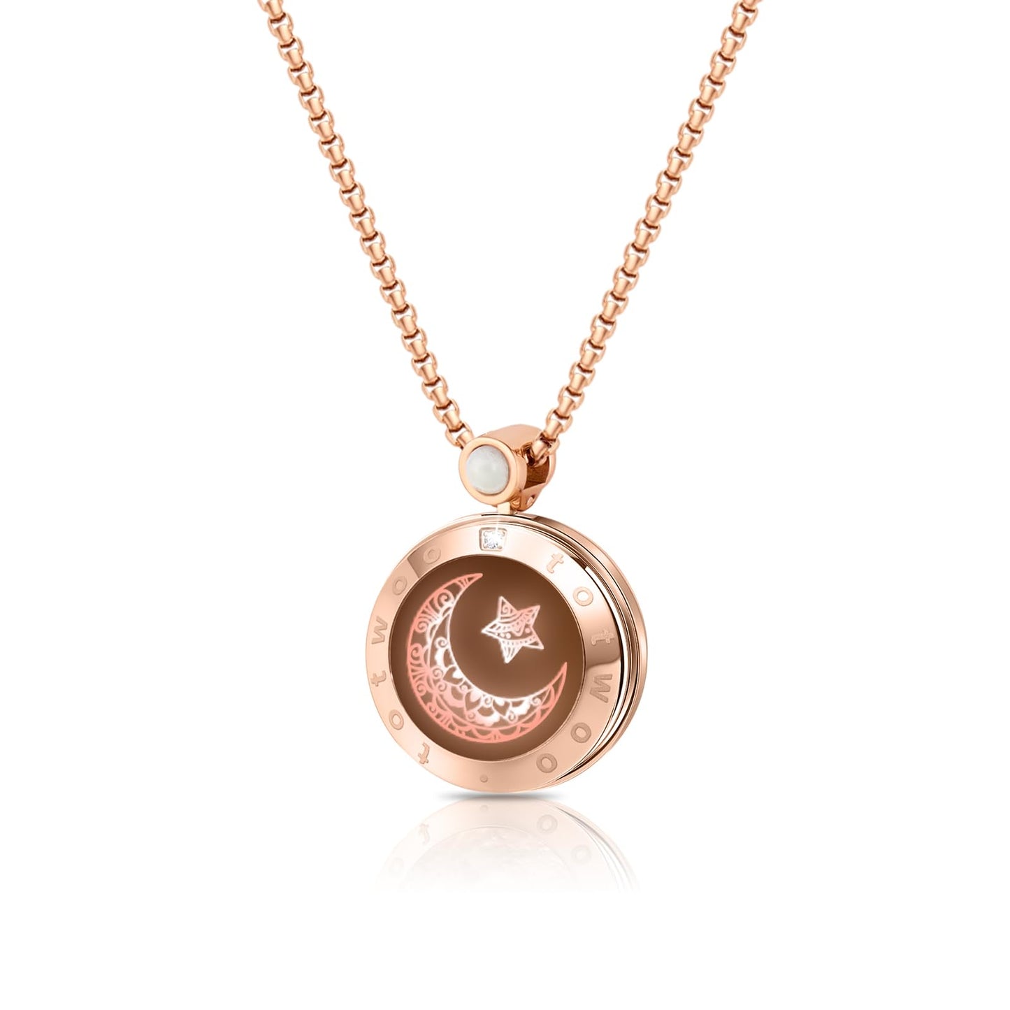 Single Long Distance Touch Necklace for Couples, Vibration & Light Up Smart Love Jewelry, Long Distance Relationship Gifts for Girlfriend Boyfriend Her Him, One-to-One Bluetooth Pairing via the Companion App,Gold Moon