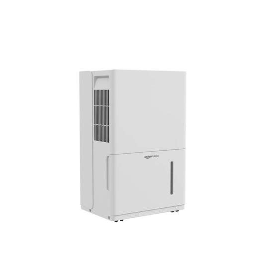 Amazon Basics 50-Pint Large Dehumidifier with Pump, Energy Star Certified, Humidity Control, Auto-Defrost, Timer, Overflow Protection for Rooms up to 4000 SFT, White