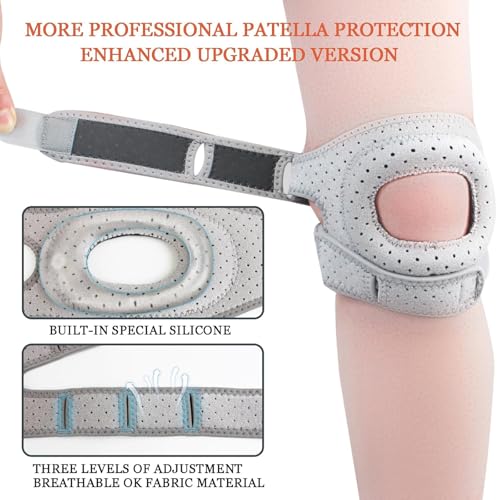 Knee Brace for Women Men,2pcs Adjustable Knee Support with Side Stabilizers,Patella Knee Brace for Meniscus Tear,Realign Knee Joint While You Move(Grey)